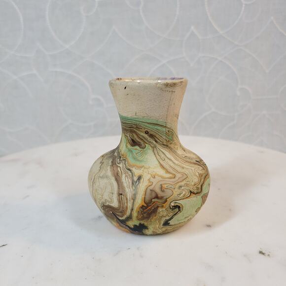Vintage Pottery Vases 3.5" Brown Green Marble Incaware Ceramic Art Glazed Lot‎ 4 - Picture 8 of 16